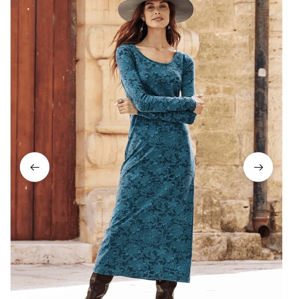 Peruvian Connection Indigo Lace Floral Cotton Blend Midi Dress XL Long Sleeve
